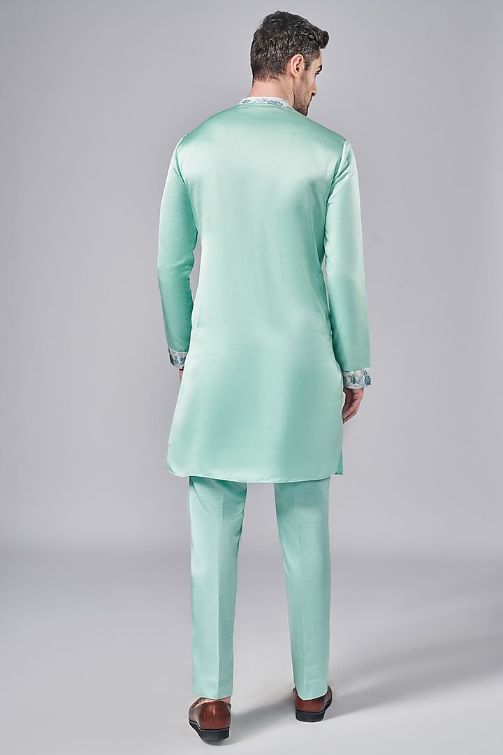 Mint Green Silk Printed Kurta Set by Arjuun Kilachand at Pernia's Pop Up Shop