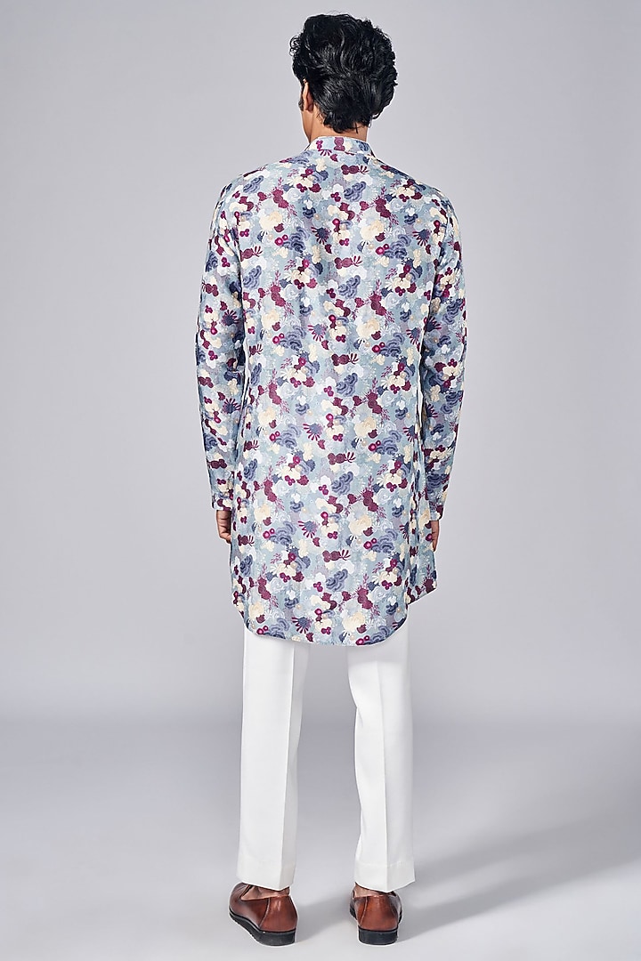 Grey Silk Printed Kurta Set by Arjuun Kilachand at Pernia's Pop Up Shop