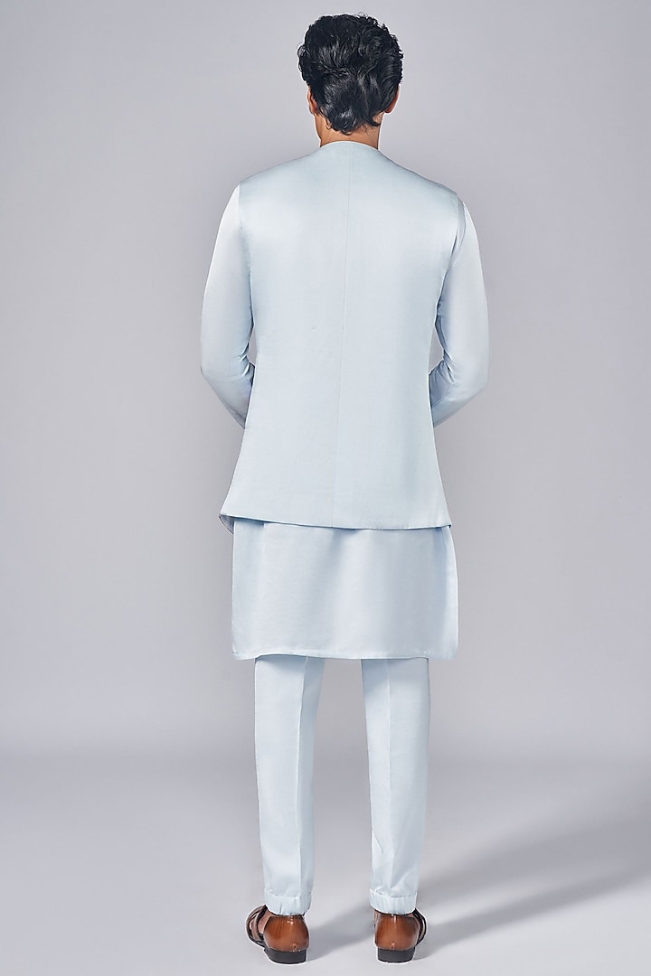 Frozen Blue Silk Printed Wedding Indowestern Jacket Set by Arjuun Kilachand at Pernia's Pop Up Shop