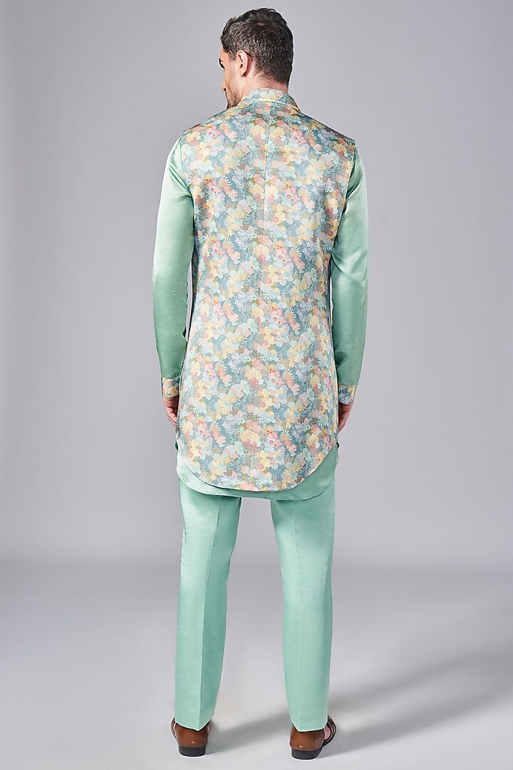 Mint Green Silk Printed Wedding Indowestern Jacket Set by Arjuun Kilachand at Pernia's Pop Up Shop