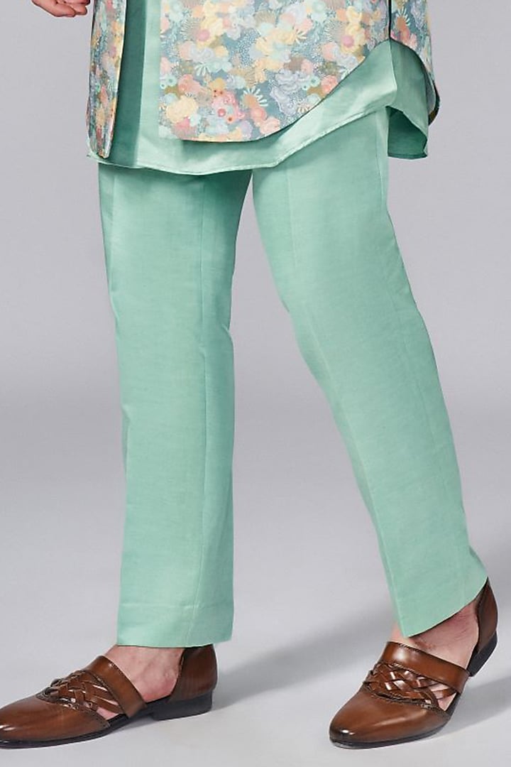 Mint Green Silk Printed Wedding Indowestern Jacket Set by Arjuun Kilachand at Pernia's Pop Up Shop