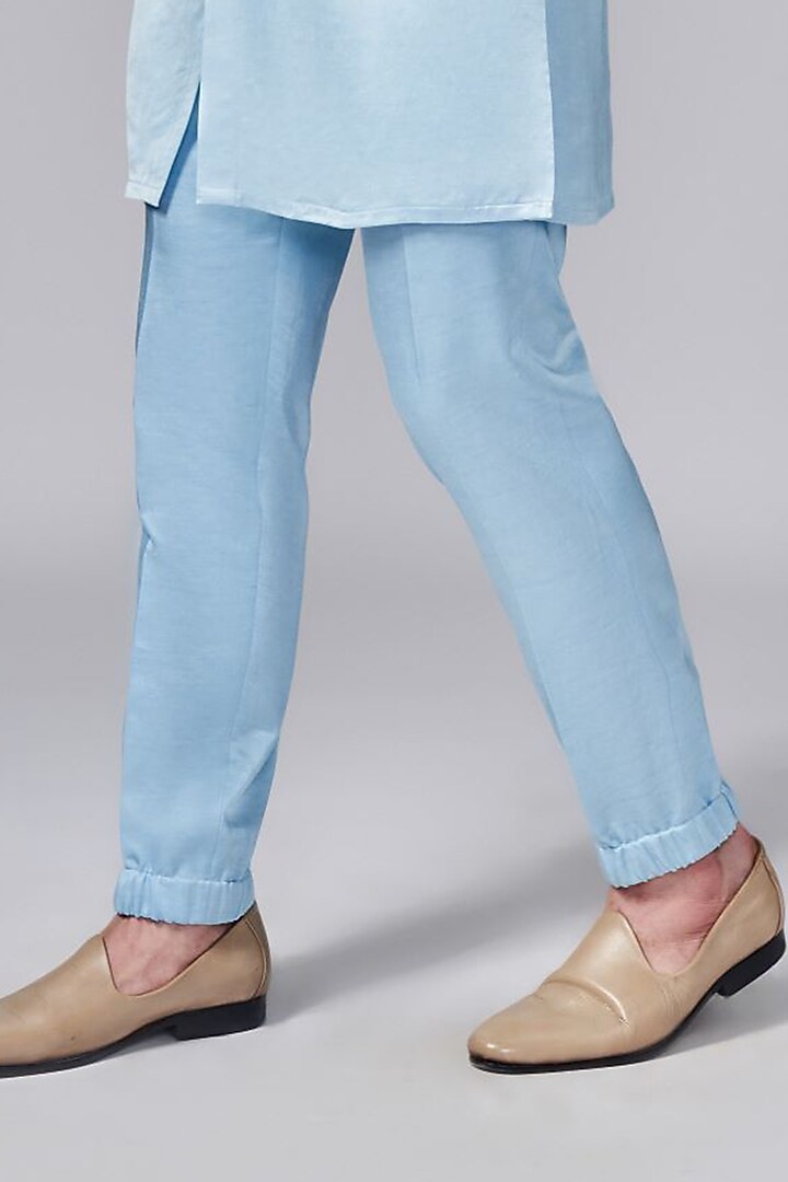 Frozen Blue Silk Printed Wedding Indowestern Jacket Set by Arjuun Kilachand at Pernia's Pop Up Shop