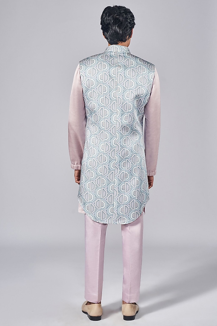 Rose Grey Silk Printed Wedding Indowestern Jacket Set by Arjuun Kilachand at Pernia's Pop Up Shop