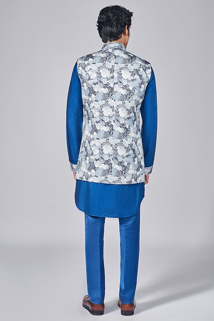Multi-Colored Silk Printed Asymmetric Wedding Indowestern Jacket Set by Arjuun Kilachand at Pernia's Pop Up Shop