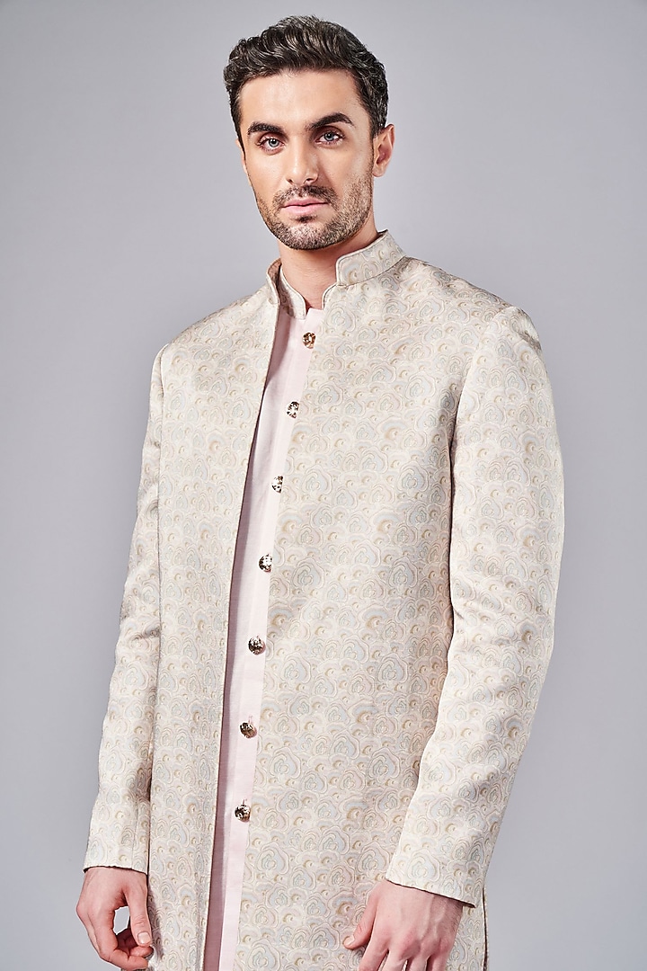 Light Pink Silk Printed Wedding Indowestern Jacket Set by Arjuun Kilachand at Pernia's Pop Up Shop