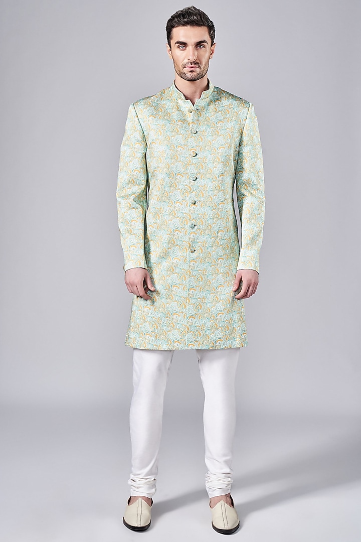 Multi-Colored Silk Printed Wedding Sherwani Set by Arjuun Kilachand at Pernia's Pop Up Shop