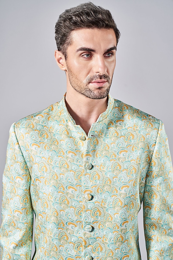 Multi-Colored Silk Printed Wedding Sherwani Set by Arjuun Kilachand at Pernia's Pop Up Shop