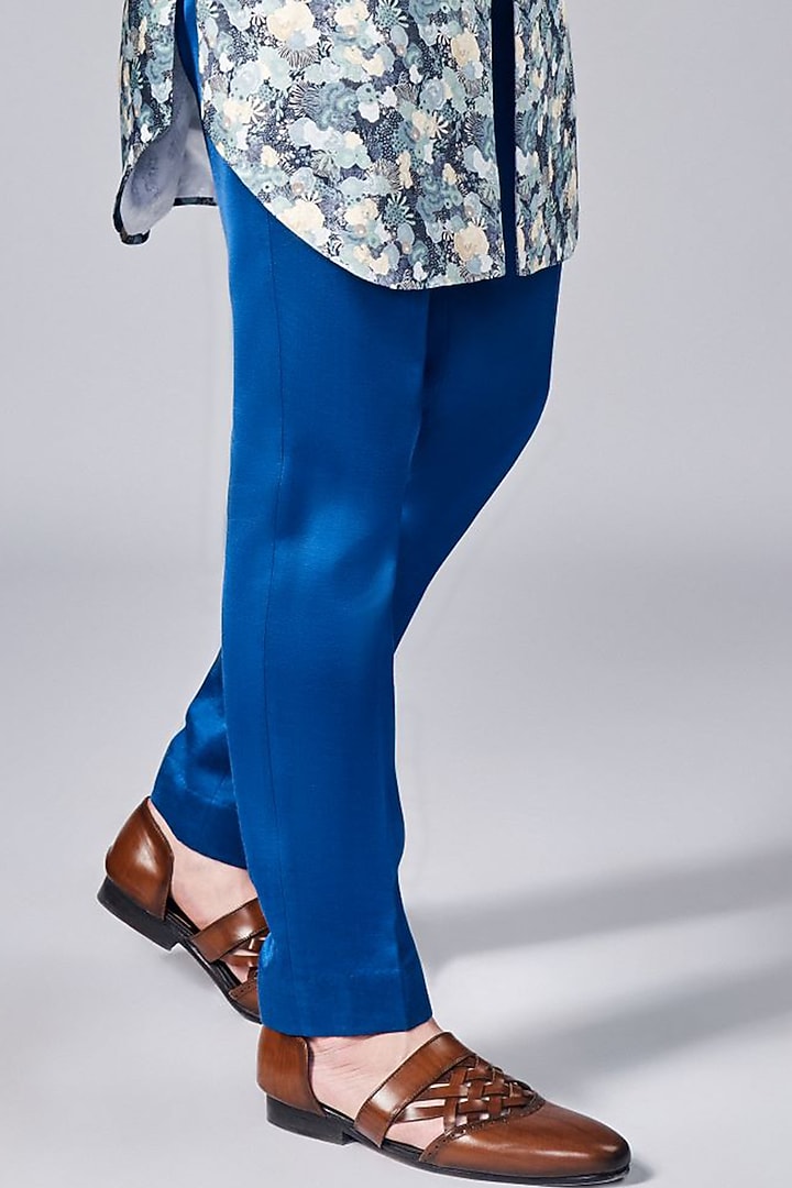 Navy Blue Silk Printed Wedding Sherwani Set by Arjuun Kilachand at Pernia's Pop Up Shop