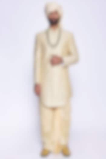 Champagne Silk Cutdana Embroidered Groom Sherwani Set by Arjuun Kilachand at Pernia's Pop Up Shop