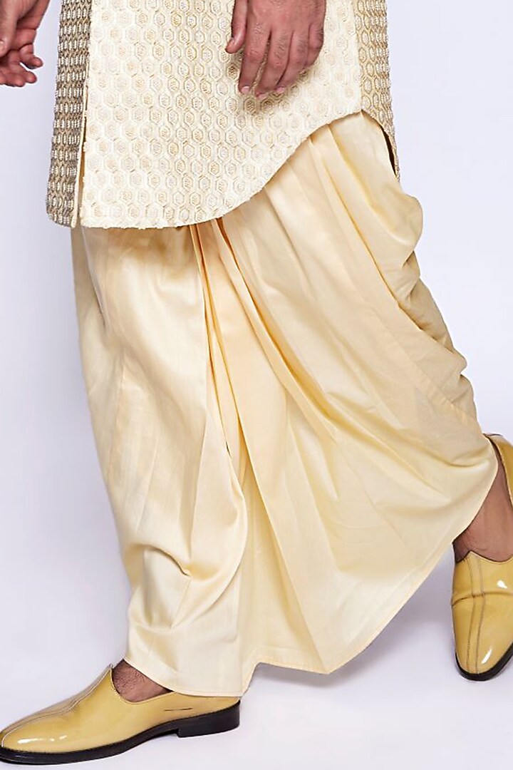 Champagne Silk Cutdana Embroidered Groom Sherwani Set by Arjuun Kilachand at Pernia's Pop Up Shop