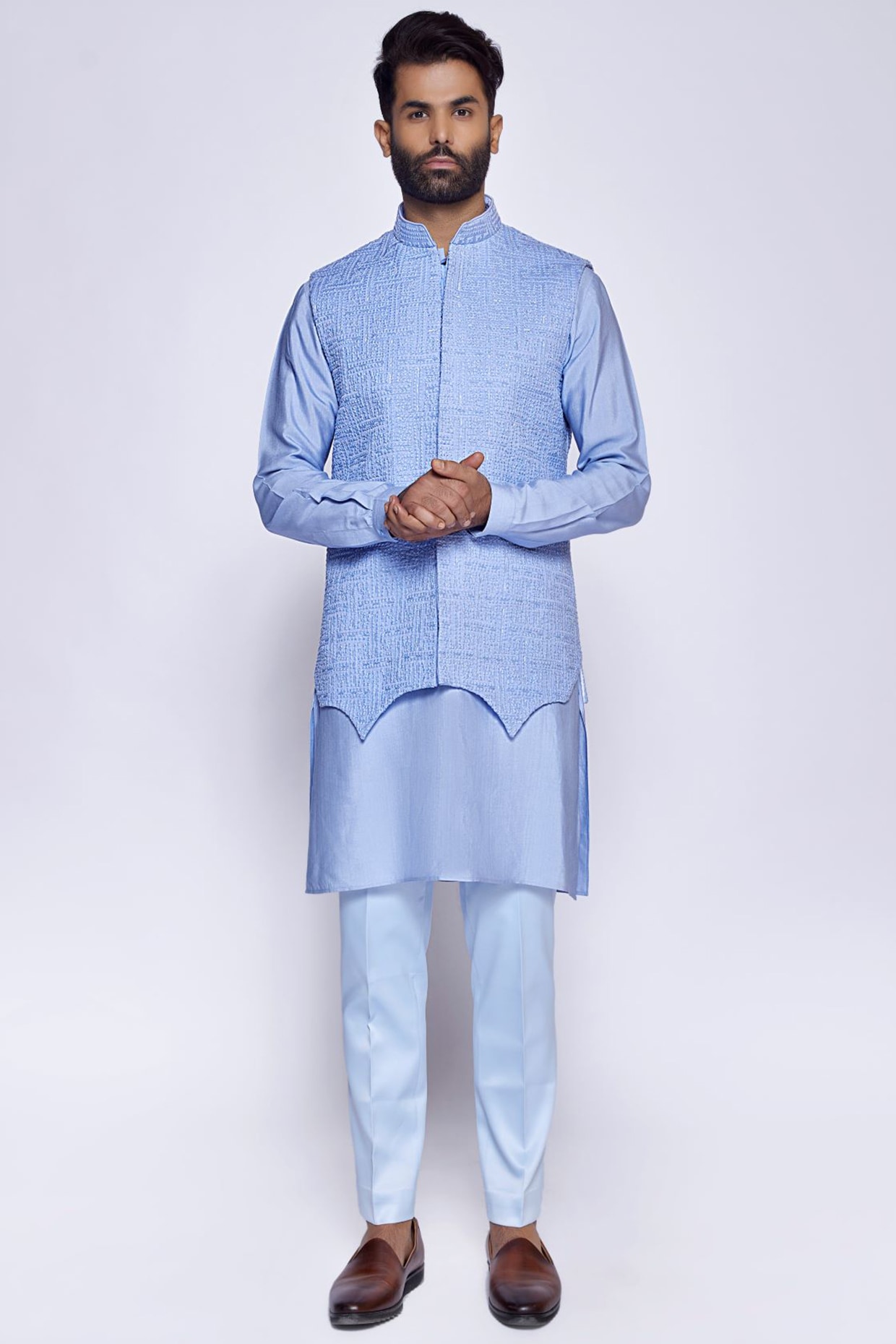 Arjuun Kilachand Lavender Silk Salli Embroidered Bundi Jacket Set