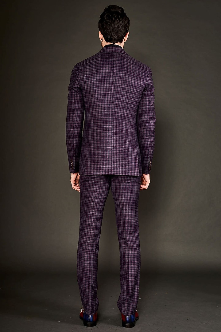Maroon Wool Checkered Blazer Set by Arjuun Kilachand at Pernia's Pop Up Shop
