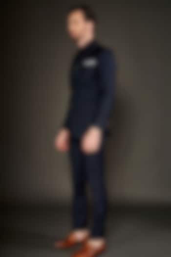 Navy Blue Wool Blazer Set by Arjuun Kilachand at Pernia's Pop Up Shop