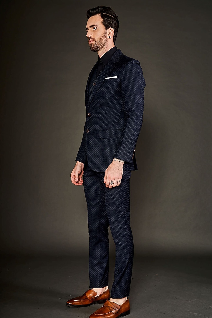 Navy Blue Wool Blazer Set by Arjuun Kilachand at Pernia's Pop Up Shop