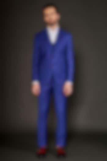 Blue Wool Checkered Blazer Set by Arjuun Kilachand at Pernia's Pop Up Shop