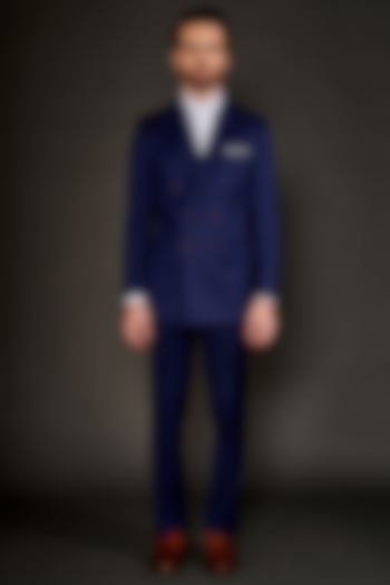 Navy Blue Wool Double-Breasted Blazer Set by Arjuun Kilachand at Pernia's Pop Up Shop