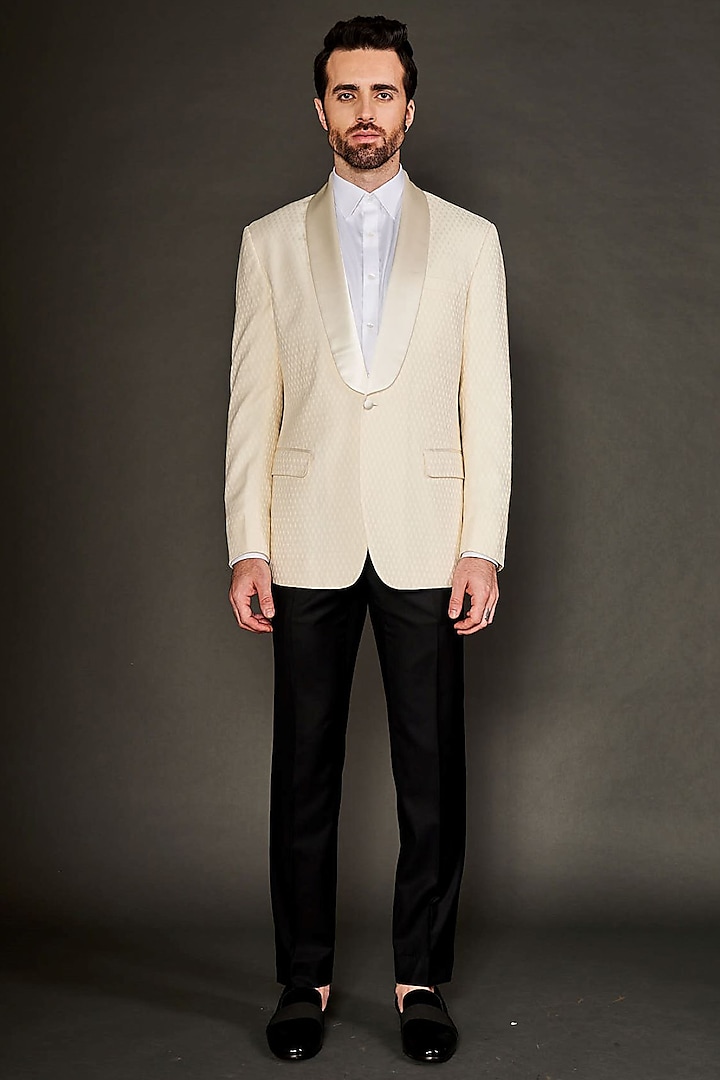 Ivory Wool Tuxedo Set by Arjuun Kilachand