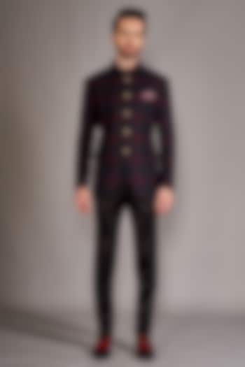 Maroon & Black Wool Wedding Bandhgala Set by Arjuun Kilachand at Pernia's Pop Up Shop