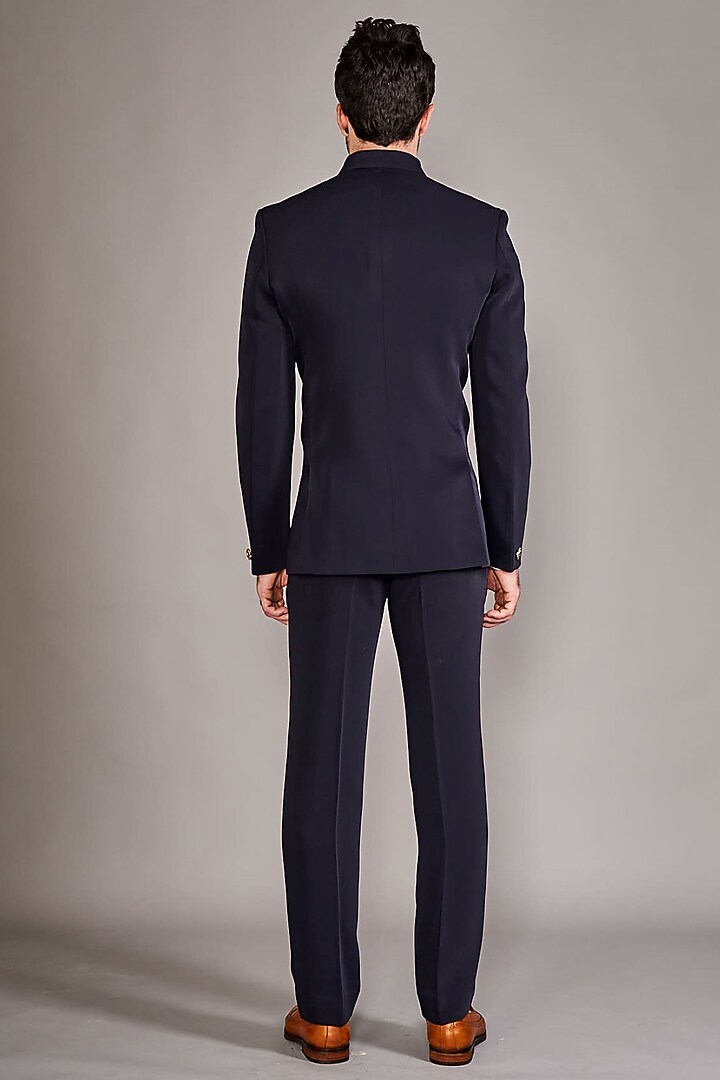 Navy Blue Crepe Wedding Bandhgala Set by Arjuun Kilachand at Pernia's Pop Up Shop