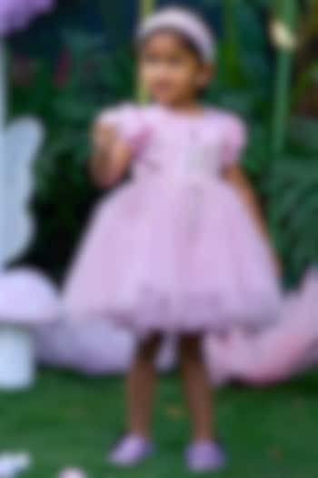 Lavender Pink Soft Butterfly Net Embroidered Dress For Girls by ARANI LABEL at Pernia's Pop Up Shop
