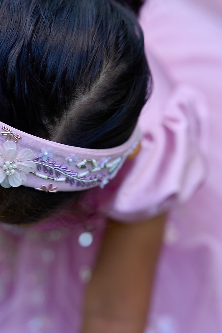 Lavender Pink Soft Butterfly Net Embroidered Dress For Girls by ARANI LABEL at Pernia's Pop Up Shop