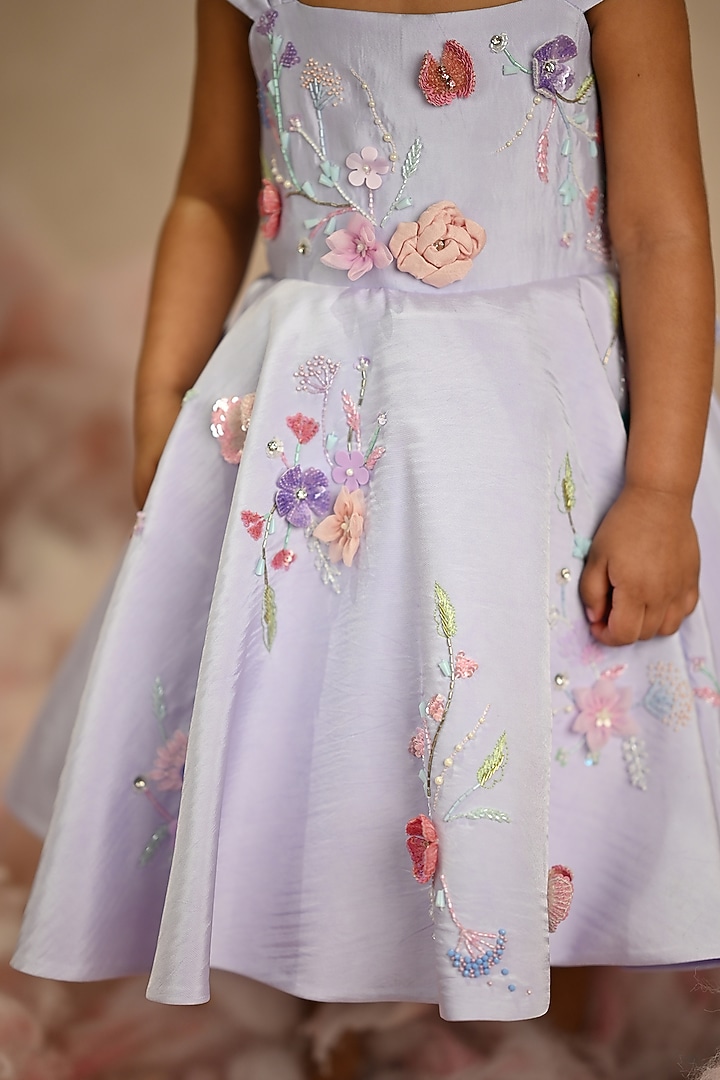 Purple Soft Butterfly Net Embroidered Dress For Girls by ARANI LABEL at Pernia's Pop Up Shop
