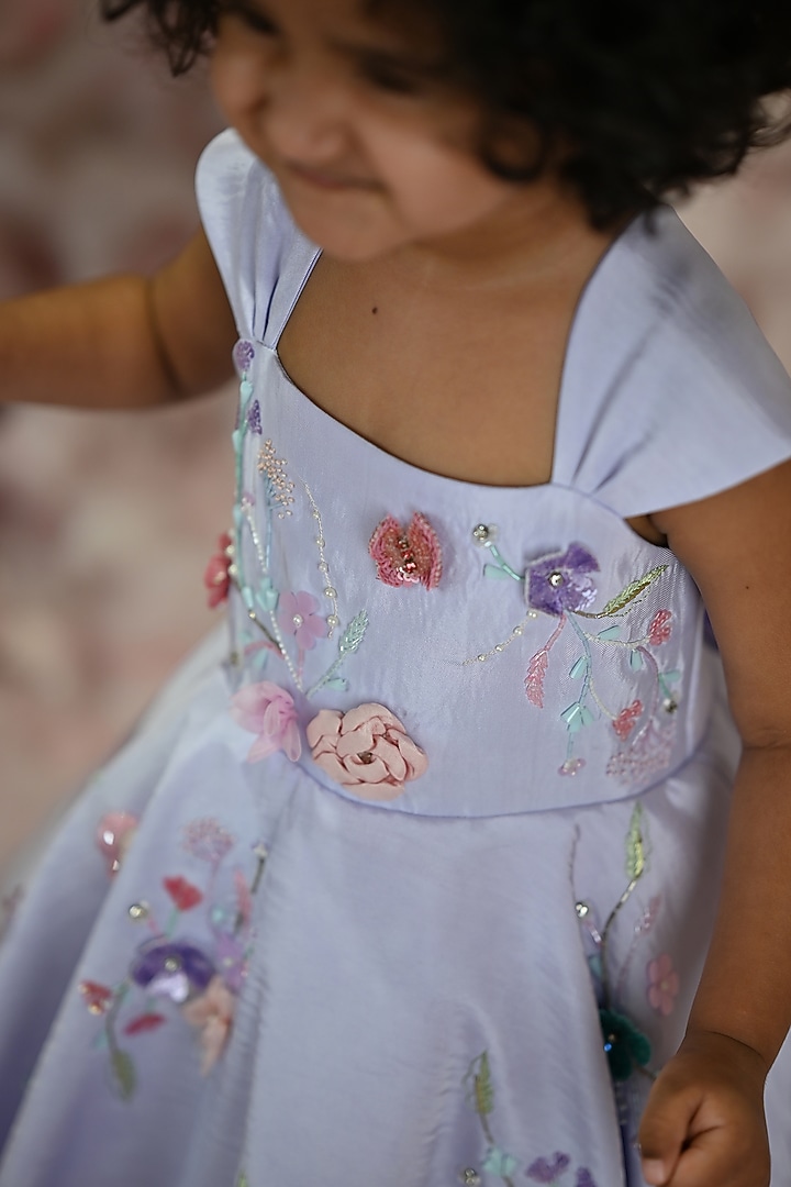 Purple Soft Butterfly Net Embroidered Dress For Girls by ARANI LABEL at Pernia's Pop Up Shop