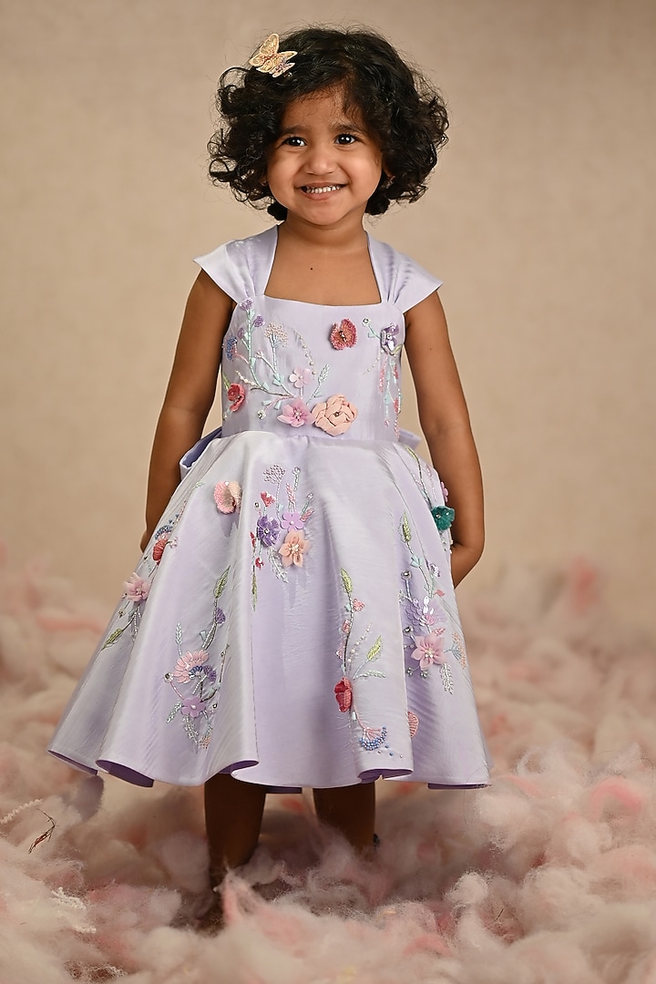 Purple Soft Butterfly Net Embroidered Dress For Girls by ARANI LABEL at Pernia's Pop Up Shop