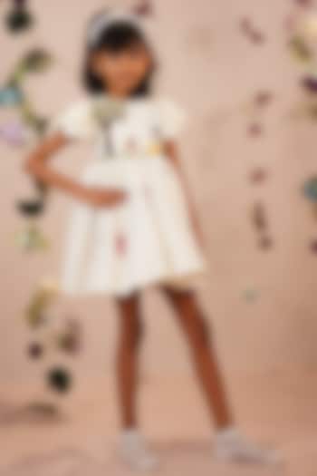 Off-White Taffeta Satin Hand Embroidered Dress For Girls by ARANI LABEL at Pernia's Pop Up Shop