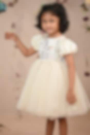 Off-White Taffeta Satin Hand Embroidered Dress For Girls by ARANI LABEL at Pernia's Pop Up Shop