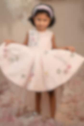 Light Pink Viscose Organza Hand Embroidered Dress For Girls by ARANI LABEL at Pernia's Pop Up Shop