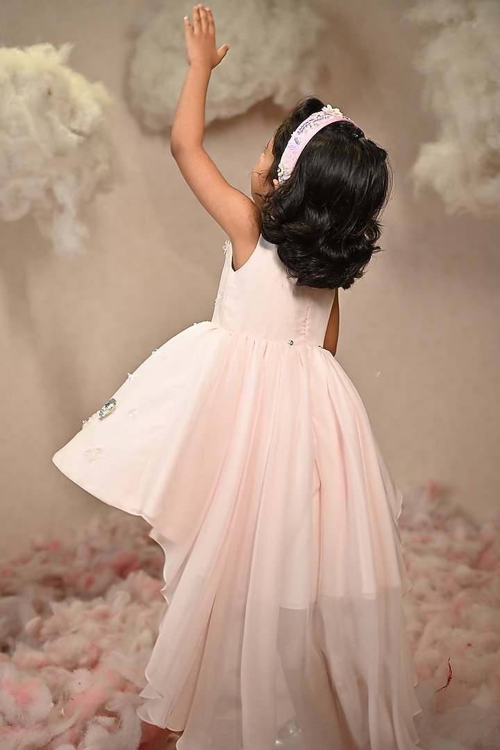 Light Pink Viscose Organza Hand Embroidered Dress For Girls by ARANI LABEL at Pernia's Pop Up Shop