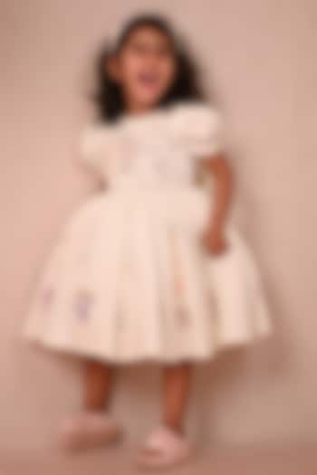 Off-White Crepe Satin Hand Embroidered Dress For Girls by ARANI LABEL at Pernia's Pop Up Shop