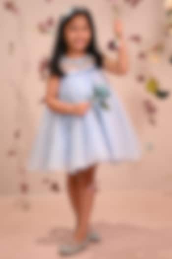 Blue Viscose Organza Hand Embroidered Dress For Girls by ARANI LABEL at Pernia's Pop Up Shop