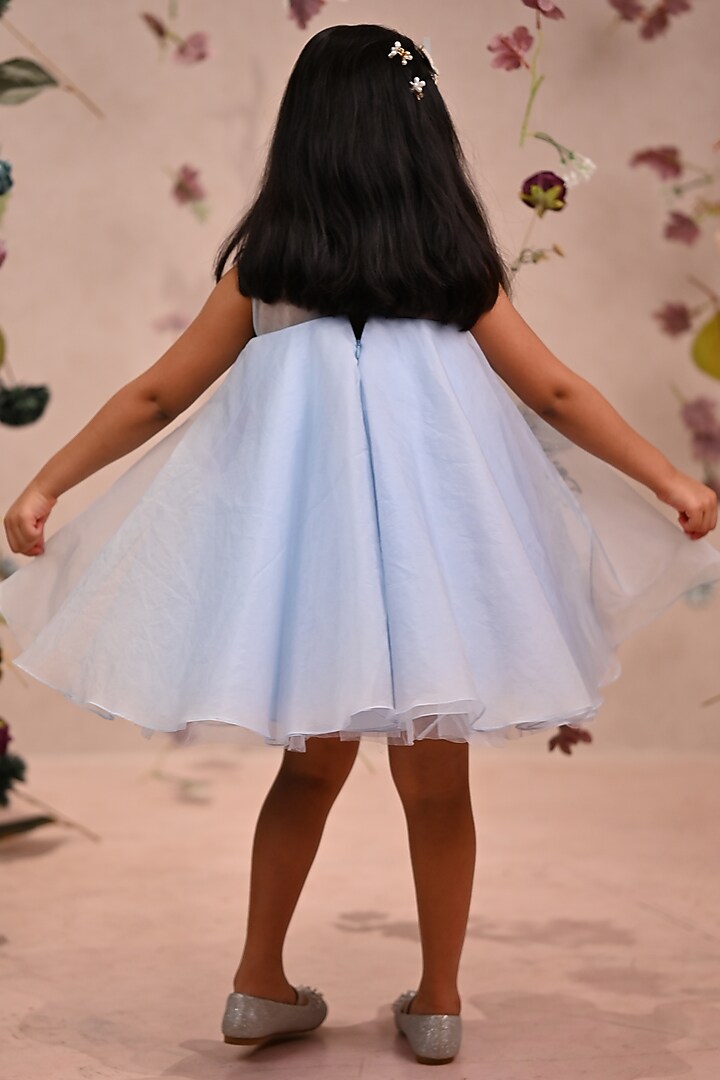 Blue Viscose Organza Hand Embroidered Dress For Girls by ARANI LABEL at Pernia's Pop Up Shop