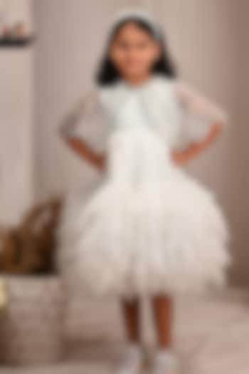 Pastel Aqua Green Soft Butterfly Net Hand Embroidered Cape Dress For Girls by ARANI LABEL at Pernia's Pop Up Shop