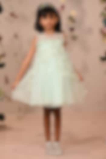 Pastel Green Viscose Organza Embroidered Dress For Girls by ARANI LABEL at Pernia's Pop Up Shop