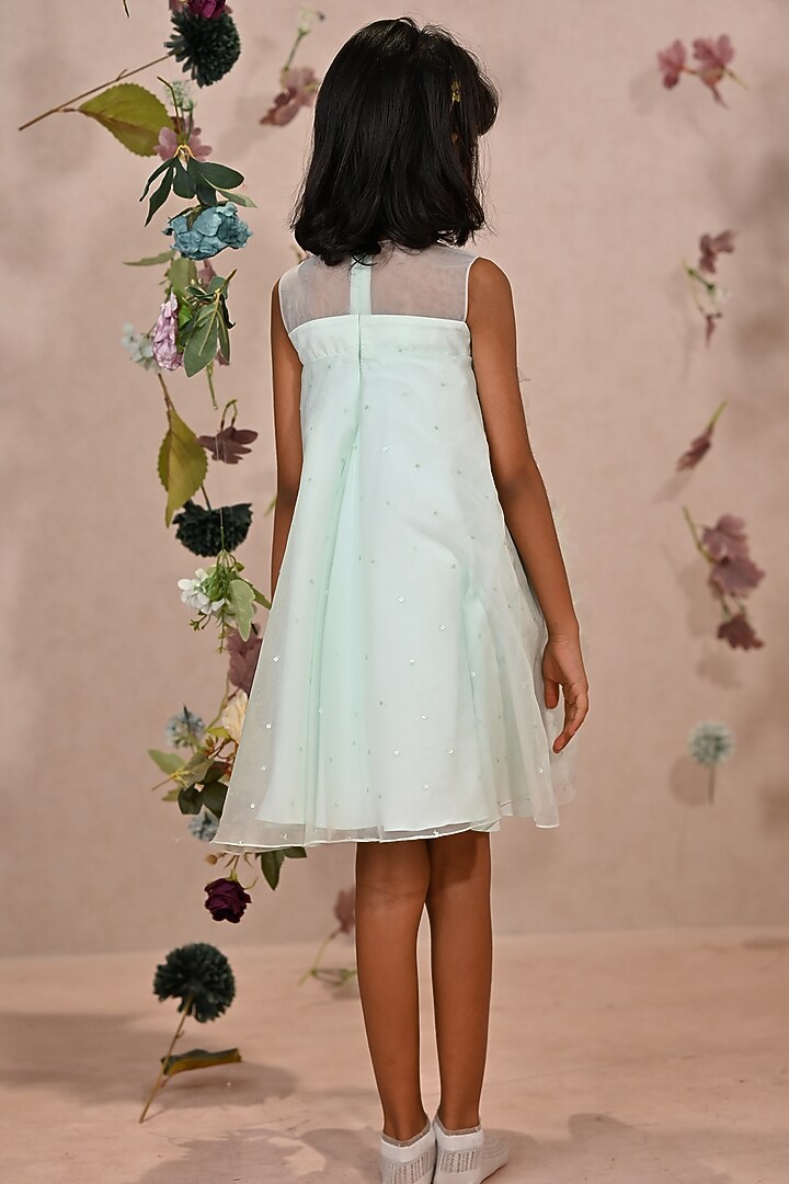 Pastel Green Viscose Organza Embroidered Dress For Girls by ARANI LABEL at Pernia's Pop Up Shop
