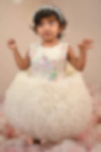 Off-White Soft Butterfly Net Hand Embroidered Dress For Girls by ARANI LABEL at Pernia's Pop Up Shop