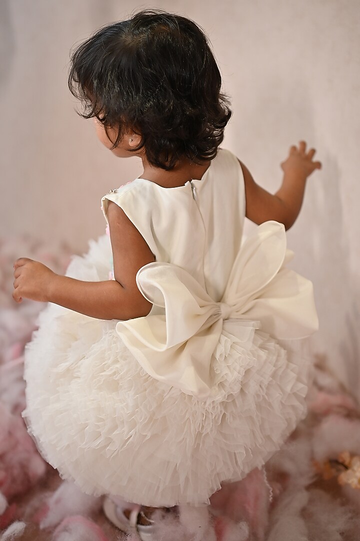 Off-White Soft Butterfly Net Hand Embroidered Dress For Girls by ARANI LABEL at Pernia's Pop Up Shop