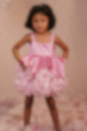 Baby Pink Satin Lycra & Viscose Satin Organza Embellished Dress For Girls by ARANI LABEL at Pernia's Pop Up Shop