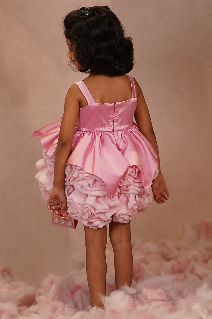 Baby Pink Satin Lycra & Viscose Satin Organza Embellished Dress For Girls by ARANI LABEL at Pernia's Pop Up Shop