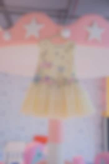 Lemon Yellow Soft Net Hand Embroidered Dress For Girls by ARANI LABEL at Pernia's Pop Up Shop