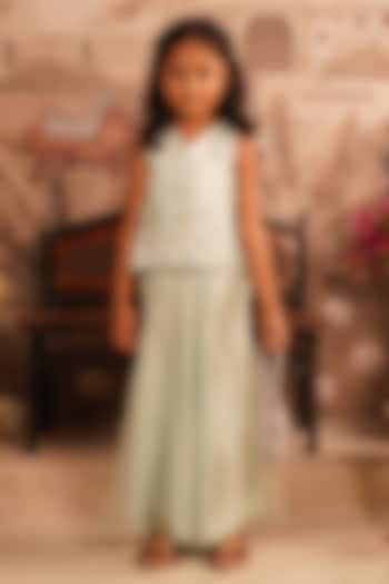 Light Blue Organza Wide-Leg Palazzo Set For Girls by ARANI LABEL at Pernia's Pop Up Shop