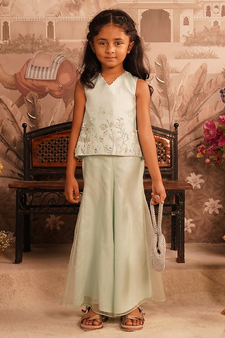 Light Blue Organza Wide-Leg Palazzo Set For Girls by ARANI LABEL at Pernia's Pop Up Shop