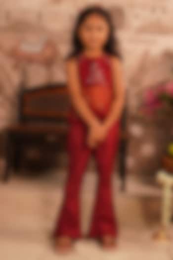 Maroon Organza Sequin Embroidered Co-Ord Set For Girls by ARANI LABEL at Pernia's Pop Up Shop