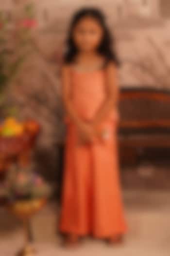 Orange Tissue Silk Wide-Leg Palazzo Set For Girls by ARANI LABEL at Pernia's Pop Up Shop