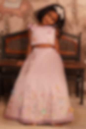 Lilac Modal Satin Sequin Embroidered Flared Lehenga Set For Girls by ARANI LABEL at Pernia's Pop Up Shop