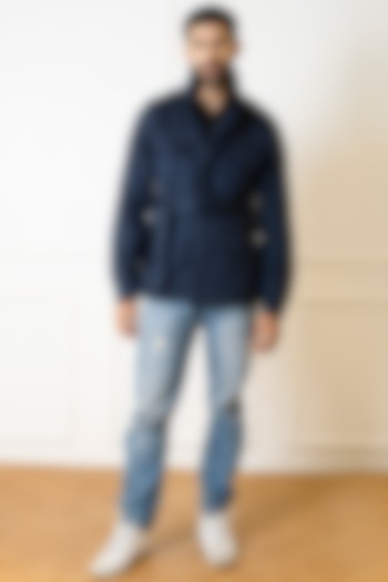 Navy Blue Suede Jacket by Armen & Co