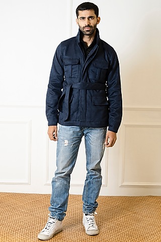 Navy Blue Suede Jacket by Armen & Co